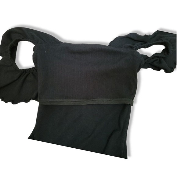 Aritzia Wilfred Black Maeva Bodysuit Ruffled Top Blouse Fine Ribbed Thong cut XS - Picture 10 of 12